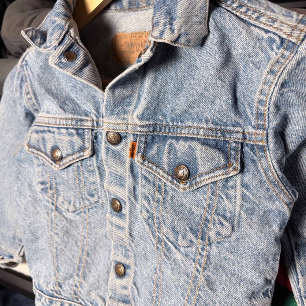 vintage 80's Kids Levi Strauss & Co Denim Jacket Size 6 Light Wash Made in USA - Picture 2 of 7